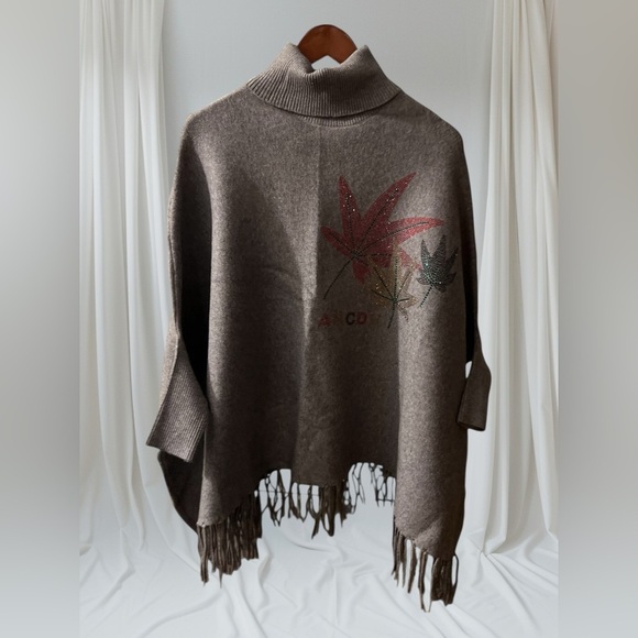 Sweaters - Gray Turtleneck Poncho / Cape